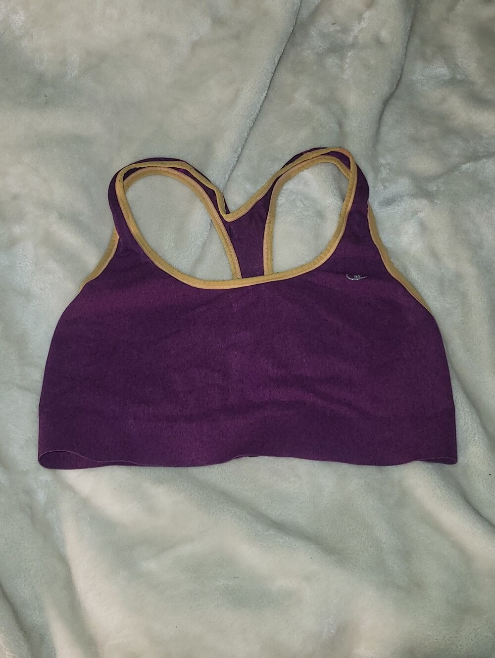 Champion Purple Racerback Sports Bra with Gold Trim Accent